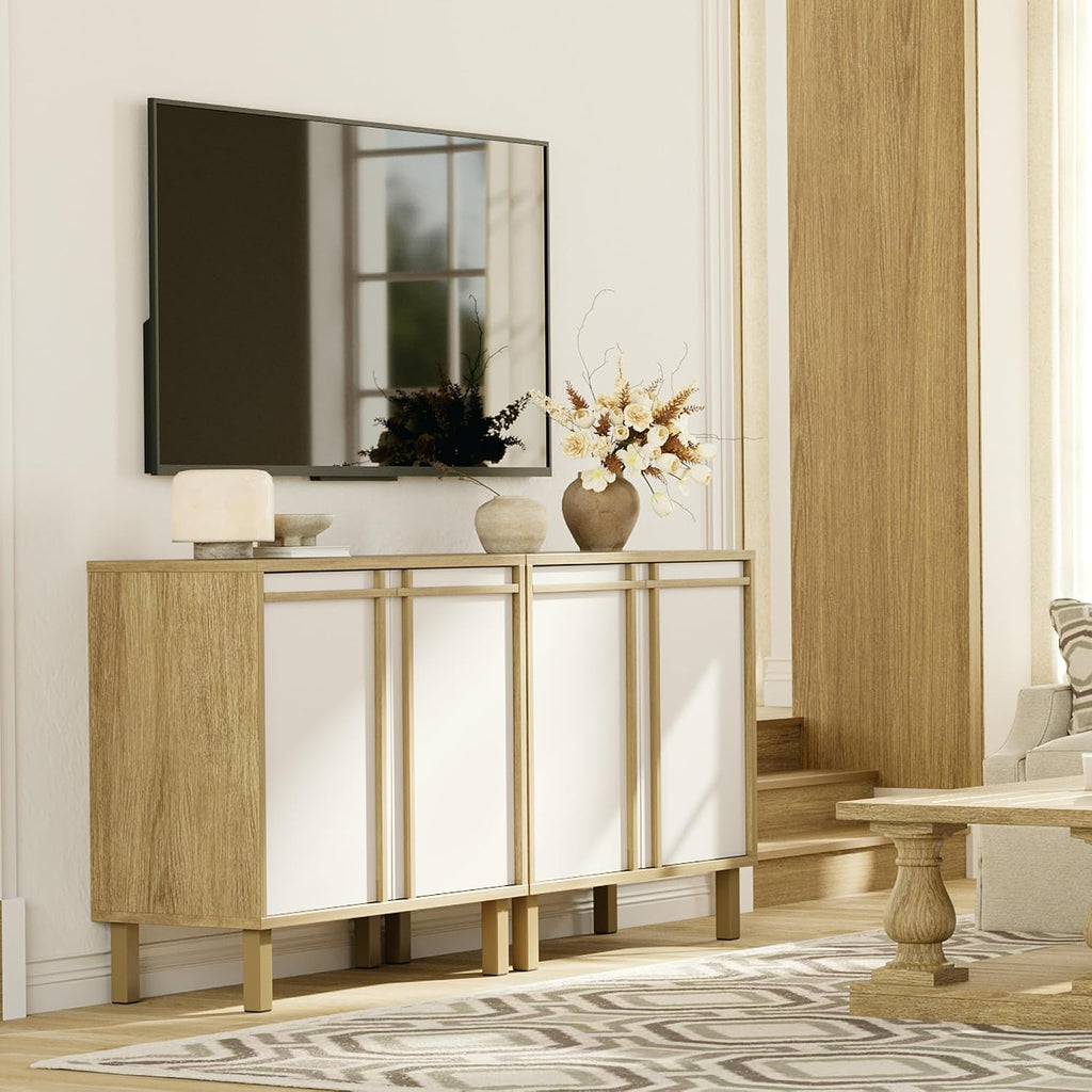 Sideboard Buffet Cabinet with Storage, Adjustable Shelf, Wooden Mid Century Accent Coffee Bar Cabinet for Living Room, Kitchen, Entryway, Hallway