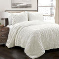 Lush Decor Ravello Pintuck Cotton Comforter Set - Luxe 3 Piece Textured Bedding Set - Traditional Glam & Farmhouse Inspired Bedroom Decor - King/ California King, White