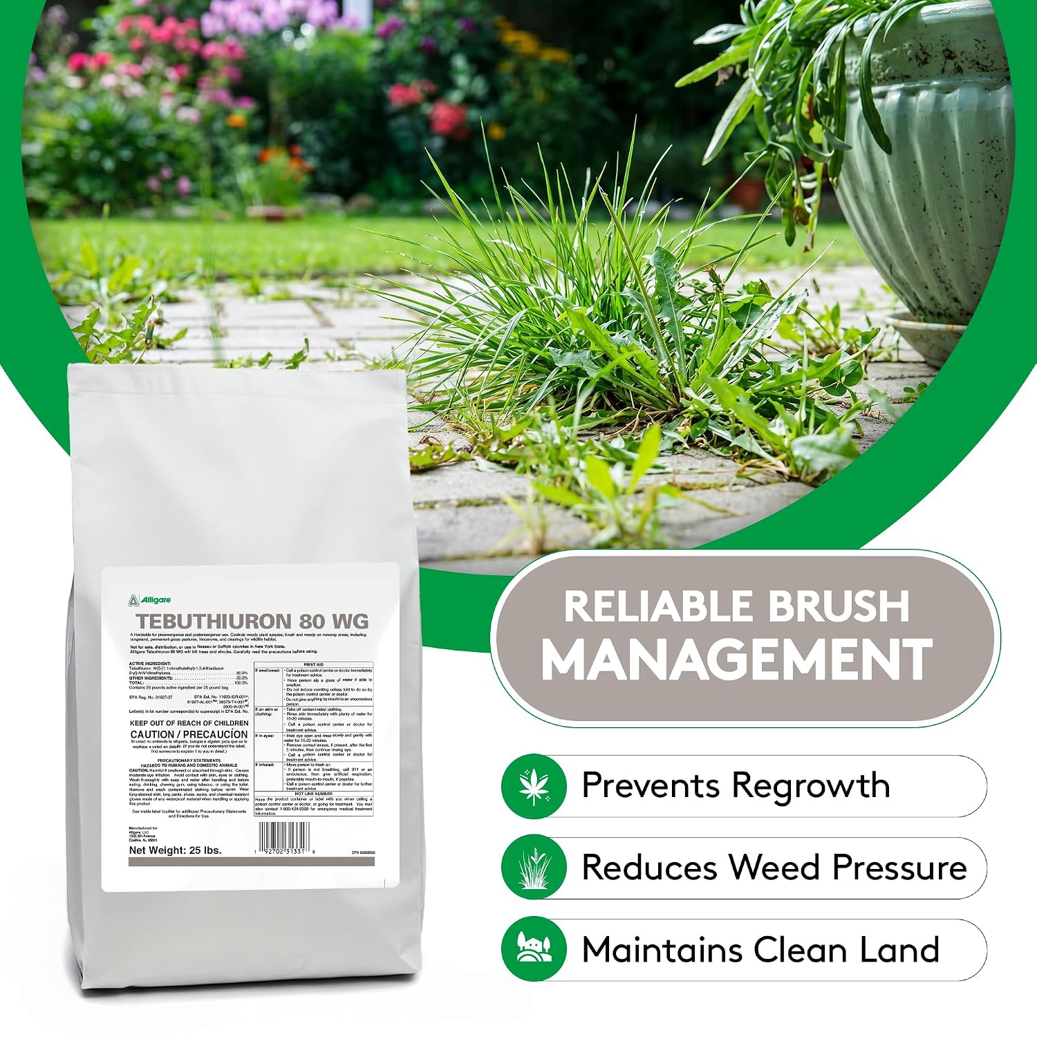ALLIGARE 80 WG Tebuthiuron Herbicide Weed Killer to Control Woody Plants & Weeds - Granular Brush Killer in Rangelands, Rights-of-Way & Wildlife Clearings - Pre/Post-Emergent, Spike Equivalent - 25 lb