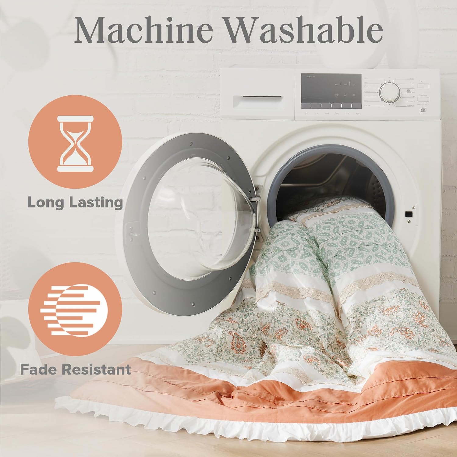 Madison Park Dawn 100% Cotton Shabby Chic Comforter Set-Modern Cottage Design All Season Down Alternative Bedding, Matching Shams, Bedskirt, Decorative Pillows, Cal King(104'x92'), Coral 9 Piece