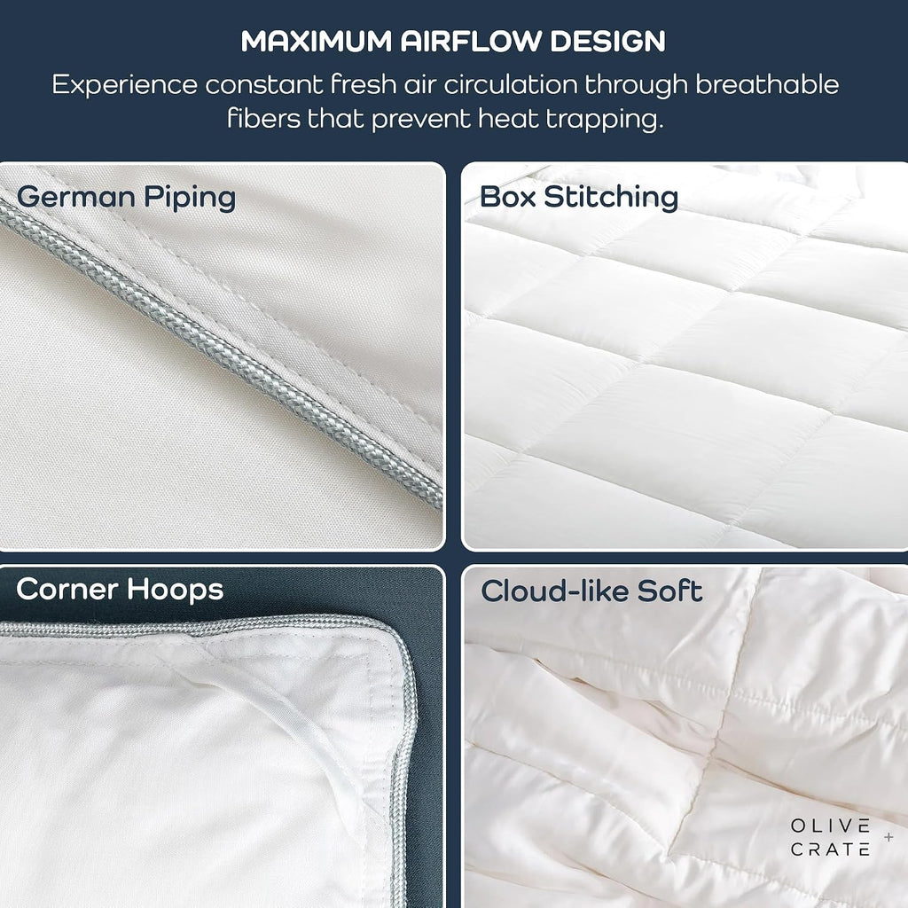 Olive + Crate Cooling Down Alternative Comforter - Hypoallergenic King Size Duvet Insert Lightweight - All Seasons Plush Design Bamboo Comforter - 100% Bamboo Viscose Outer Cover - White 102'x90'