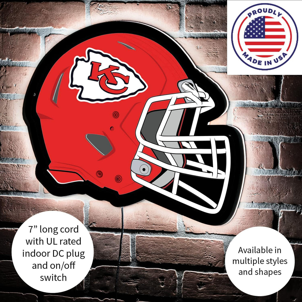 Team Sports America Evergreen NFL Kansas City Chiefs Ultra-Thin LED Light Wall Sign Decor | Full Size Replica Helmet | 19.5 x 15 Inches | Made in the USA