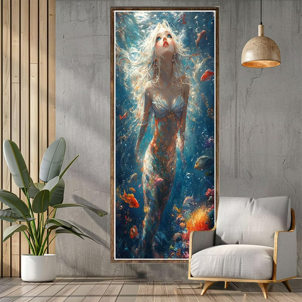 Diamond Painting Mermaid Diamond Art Kits for Adults, Dimond Art Paintings Fish Paint by Numbers Kit for Adults, DIY Full Drill Cross Stitch Mosaic Gem Arts Painting, Home Decor Gifts 80x32inch Z1-905