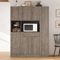 Modern 70inch Kitchen Pantry Storage Cabinet Cupboard with Hutch, Freestanding Buffet with Pull-Out Side Cabinet and Drawer for Living Room, Kitchen (Brown-99a)