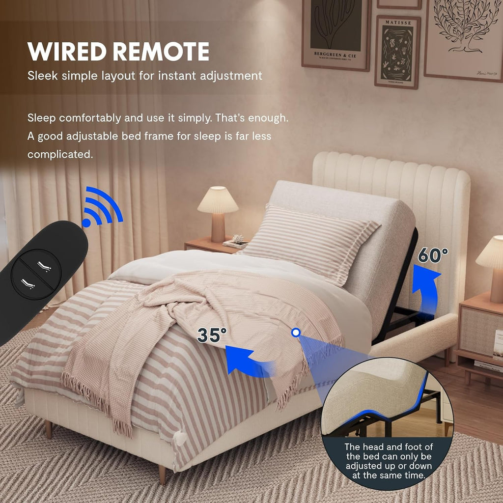 FLEXISPOT Twin XL Adjustable Bed Frame Base with 10 Inch Gel Memory Foam Mattress, Simultaneous Head & Foot Incline, Viscose from Bamboo, Medium Firm, Certi-PUR & Oeko-TEX Certified.