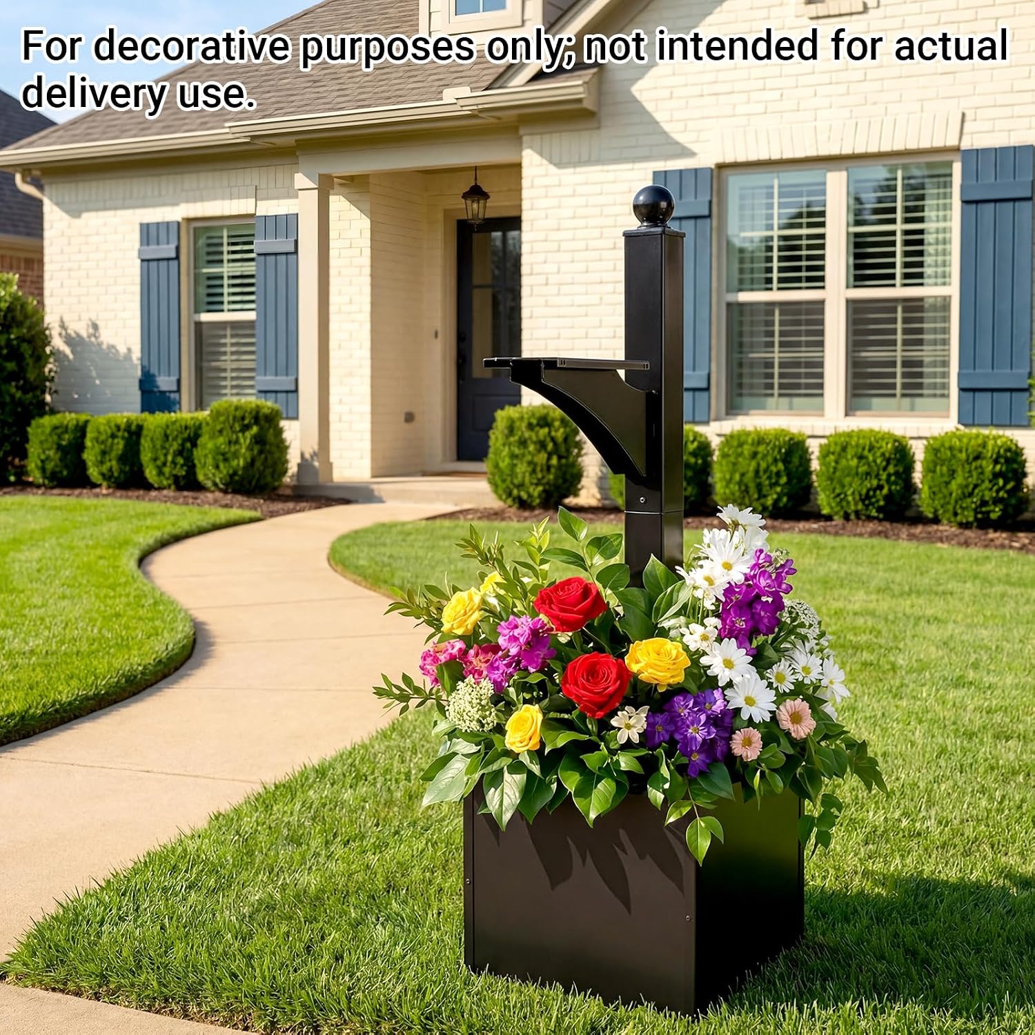 Colingmill 1 Set Iron Mailbox Posts with Planter Box for Outside 56 Inch / 4.6 ft Tall Decorative Mount with Flower Box Heavy Duty Architectural Post(Black)