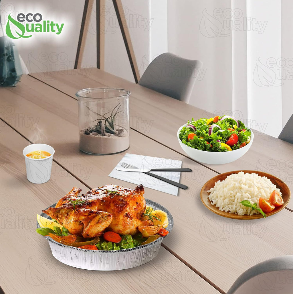 EcoQuality (400 Pack - 9 Inch Disposable Round Aluminum Foil Take-Out Pans - Disposable Tin Containers, Perfect for Baking, Cooking, Catering, Parties, Restaurants (No Lids)