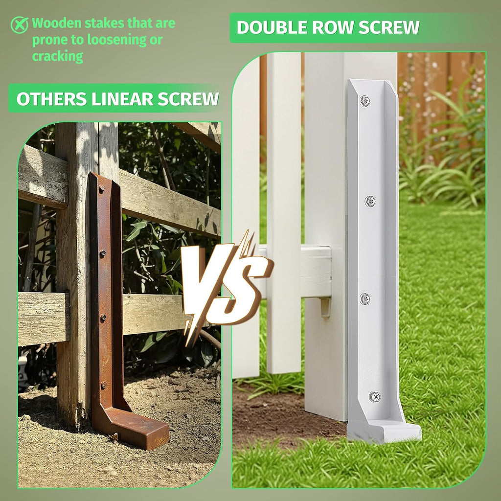 Fence Post Repair Stakes Kit – 1/8' Thickened Carbon Steel One-Piece Structure, Heavy Duty Ground Anchor Stake for Repairing or Reinforcing Broken/Leaning Privacy Fence & Mailbox Post, White, 4-Pack