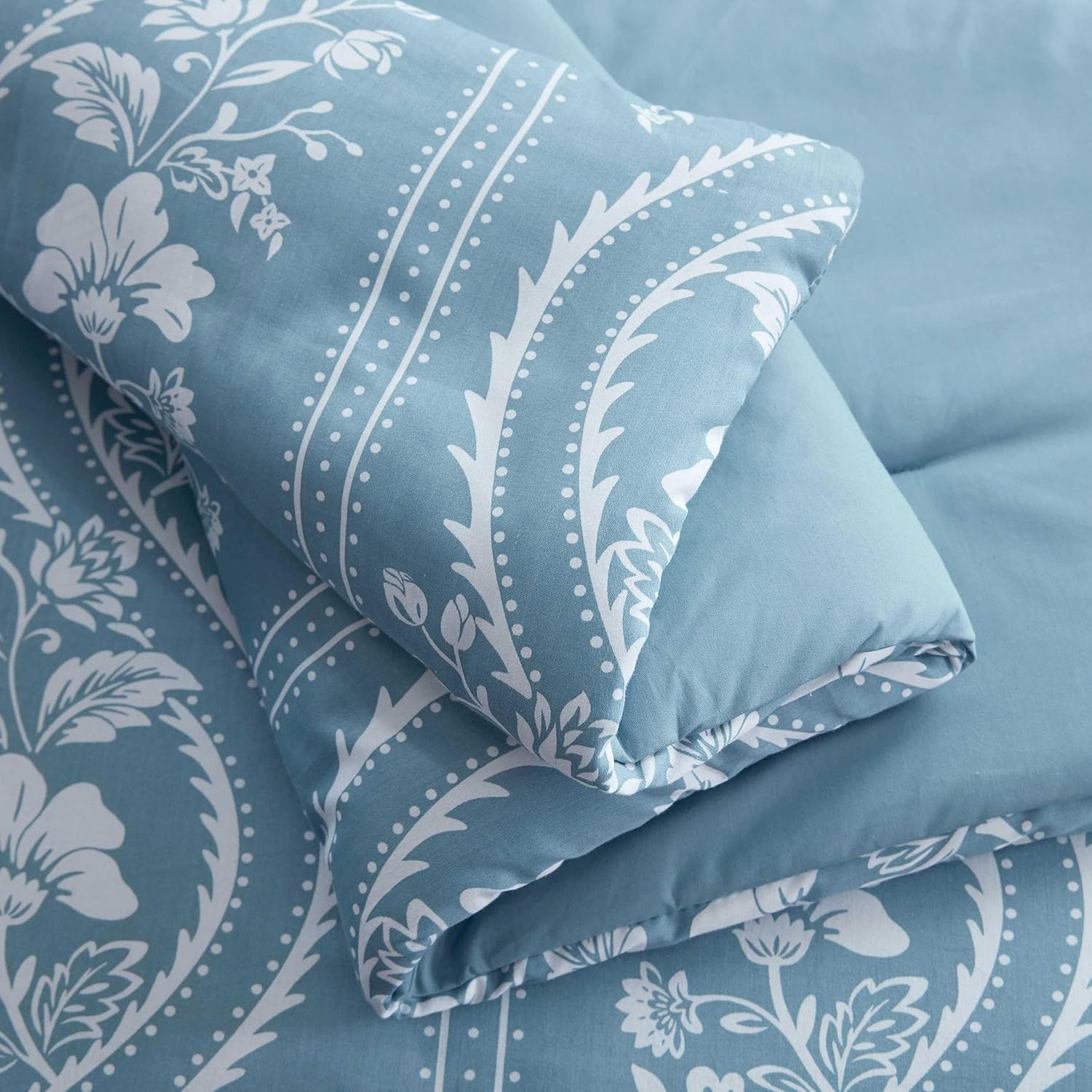 Martha Stewart - King Comforter Set, Smooth Sateen Front with Subtle Sheen & Lightweight Cotton Percale Reverse, 3 Piece Bed Set with Matching Pillowcases (Sophia Stripe Blue)