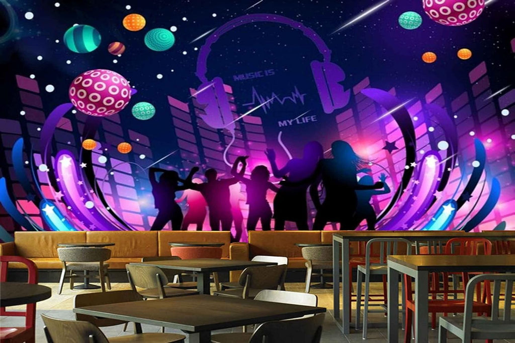 MWZ3463 Musical Show Instruments Bubbles Stars HD 3D Wallpaper for Disco Club Karaoke[14 ft x 12 ft] / [427 cm x 366 cm]