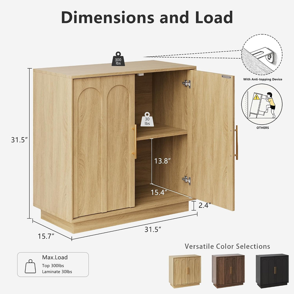 FORTUNETEC Sideboard Buffet Cabinet with Storage Set of 2, Mid Century Modern Accent Cabinet with Arched Doors, Modular Media Console, Credenza for Living Room Kitchen Dining Room Entryway, Oak