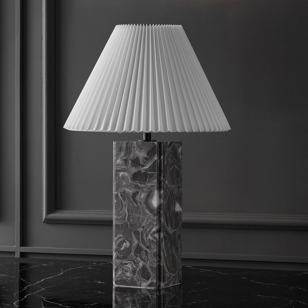 SAFAVIEH Couture Lighting Collection - Mackenzie Square Light Grey Table Lamp, 25' Modern Bedside or Living Room Light with White Cotton Shade, Dimmable with LED Bulb (CTL1080F)
