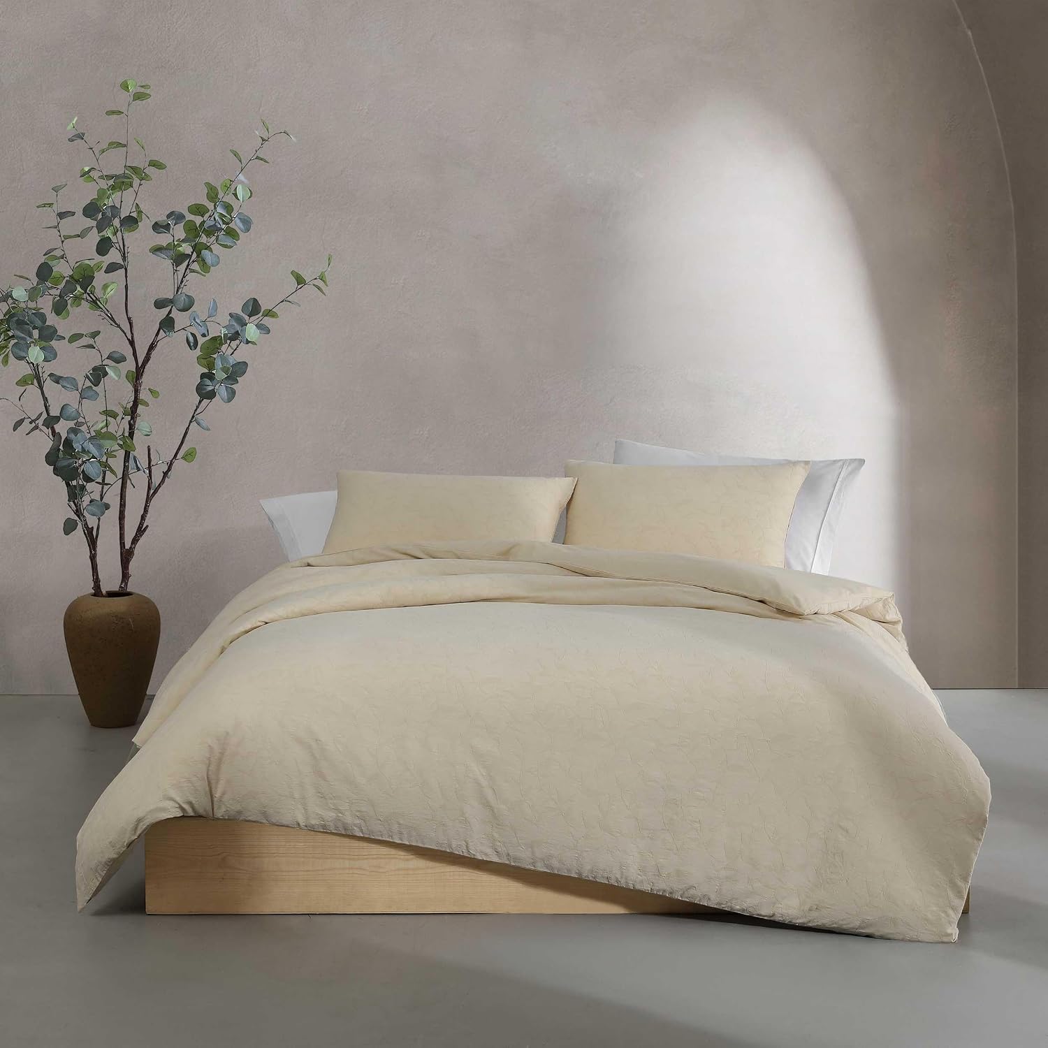 Calvin Klein - Queen Comforter Set, Floral Inspired Soft Bedding with Matching Shams, Oeko-Tex Certified (Branching Leaves Beige, Queen)