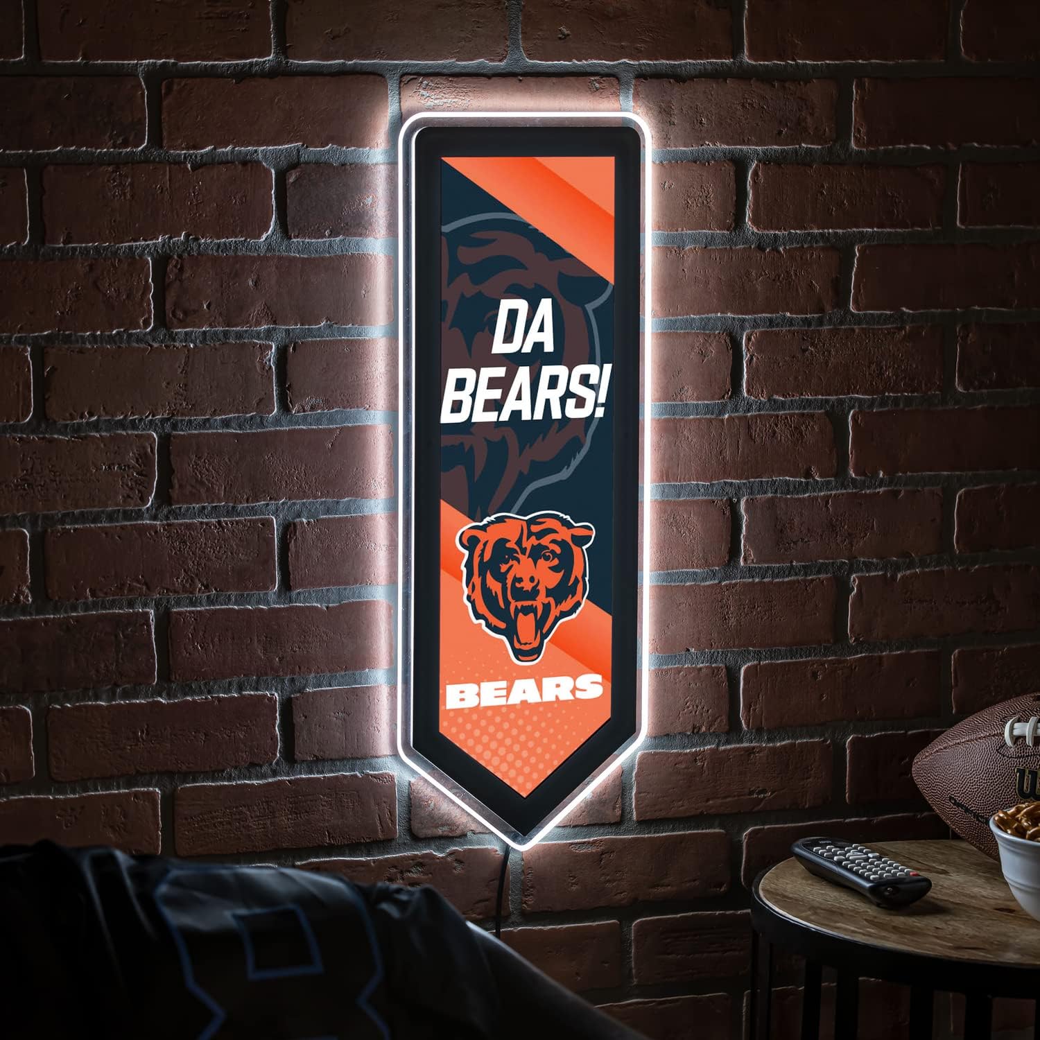 Team Sports America Evergreen NFL Chicago Bears Ultra-Thin LED Light Wall Sign Décor Large Pennant Banner 9 x 23 Inches Made in the USA