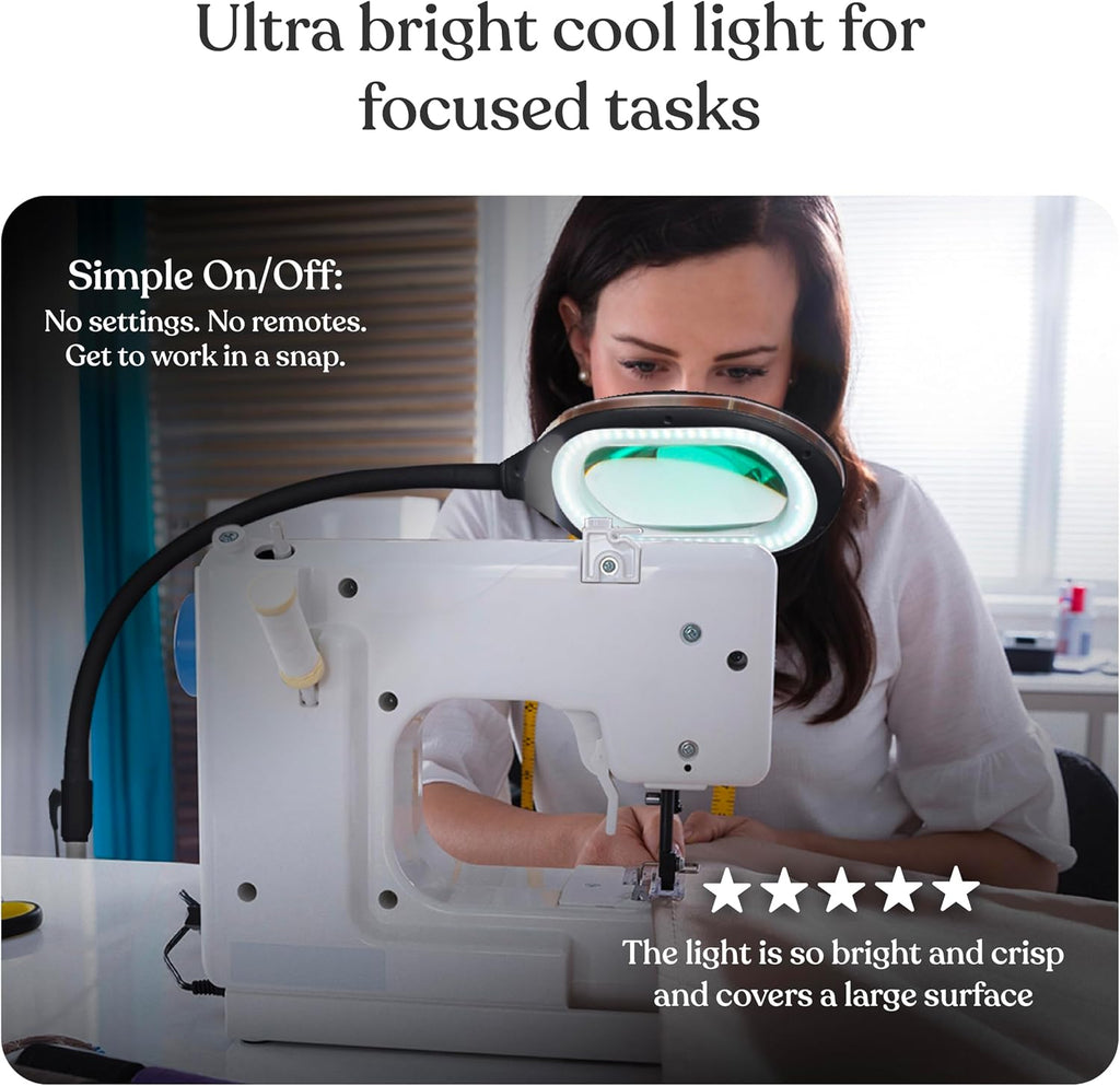 Brightech LightView Pro Magnifying LED Desk Lamp with Flexibility & Durability, 3 in 1 LED Glass Magnifier, Work Light for Hobbies & Reading - Black