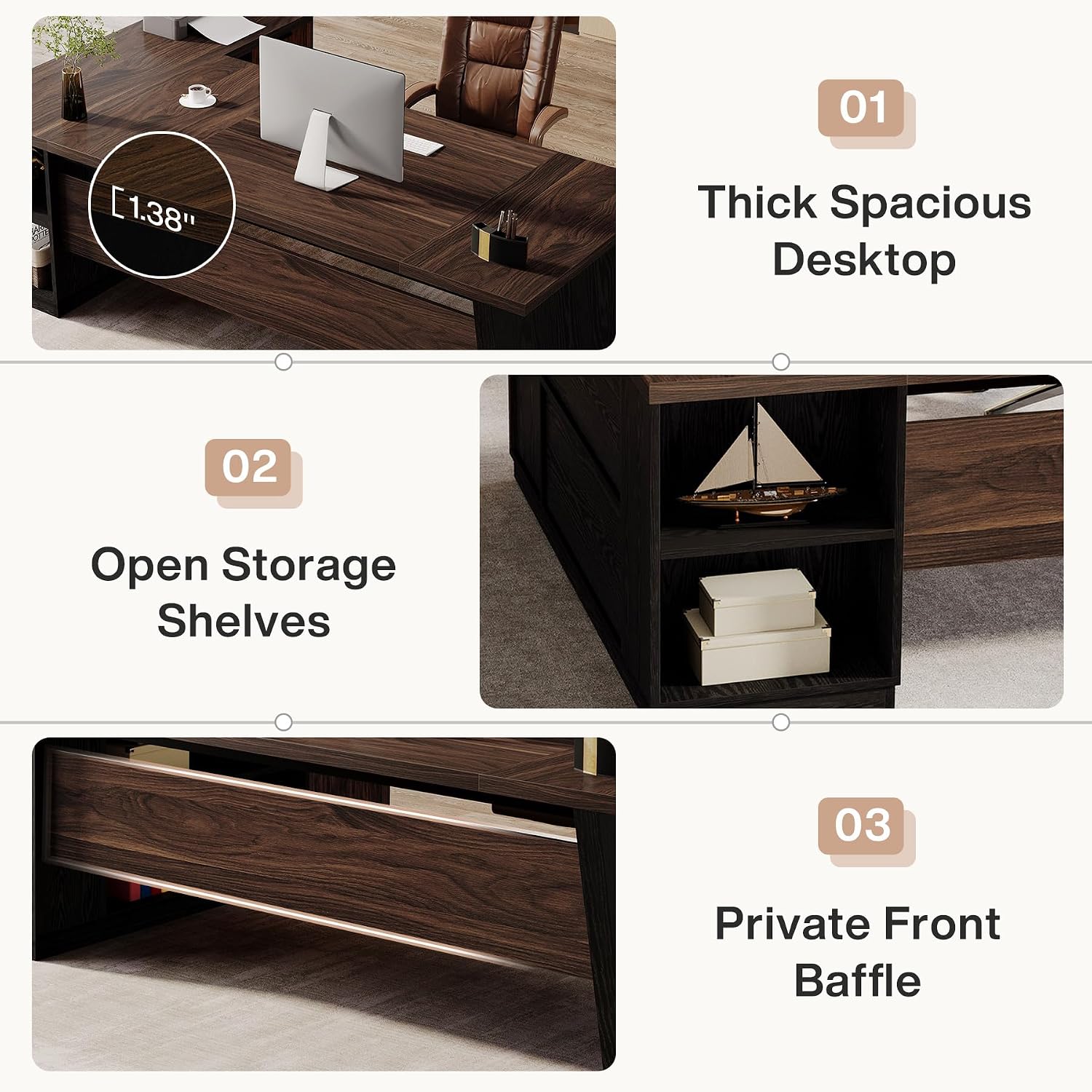 Tribesigns Executive Desk with 2 Drawers, 78-inch L Shaped Desk with Storage Cabinet and Shelves, Business Furniture Computer Table Workstation for Home Office