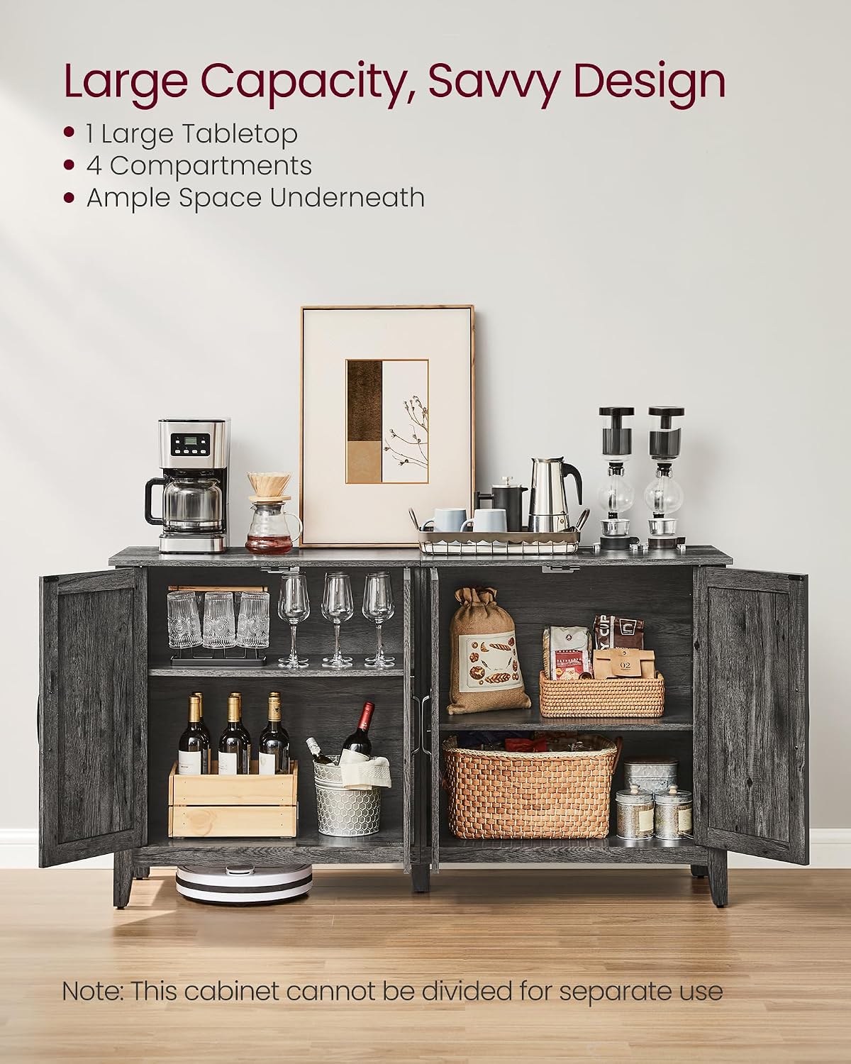 VASAGLE LIRY Collection - Storage Cabinet, Buffet Cabinet, Sideboard, Credenza, with Adjustable Shelves, for Living Room, Entryway, Antique Charcoal ULSC381T04