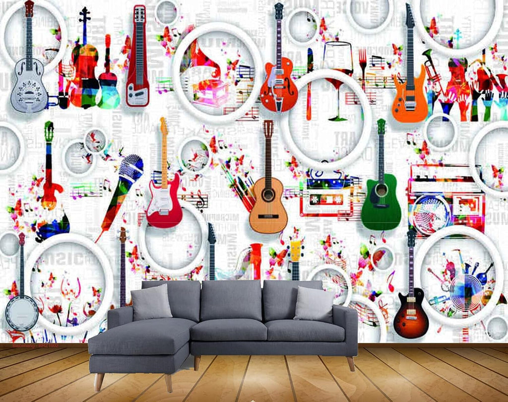 Exclusive BRZ1502 Beautiful Guitars Musical Notes Instruments Collection HD 3D Wallpaper(304 cm x 274 cm)