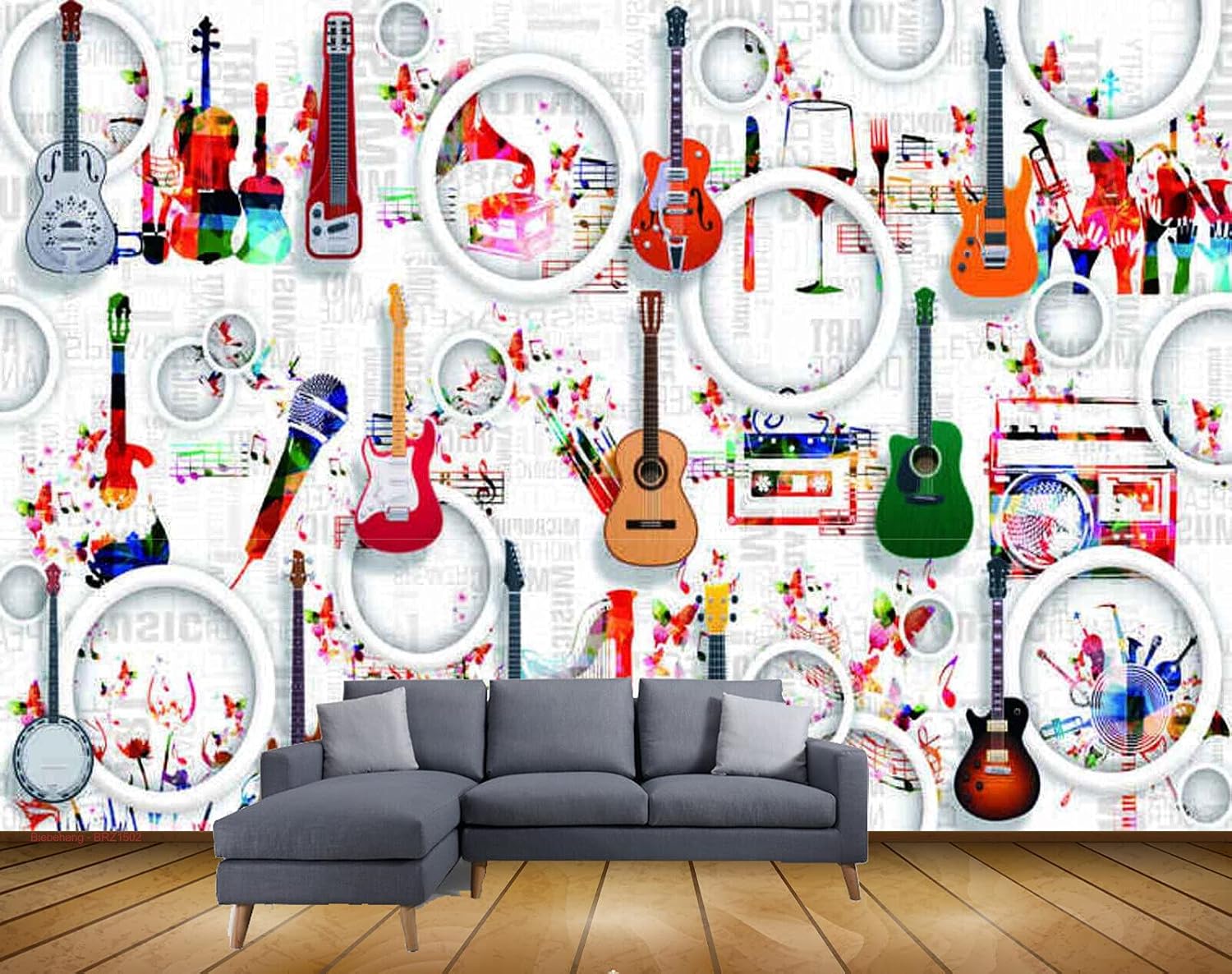 Exclusive BRZ1502 Beautiful Guitars Musical Notes Instruments Collection HD 3D Wallpaper(365 cm x 274 cm)