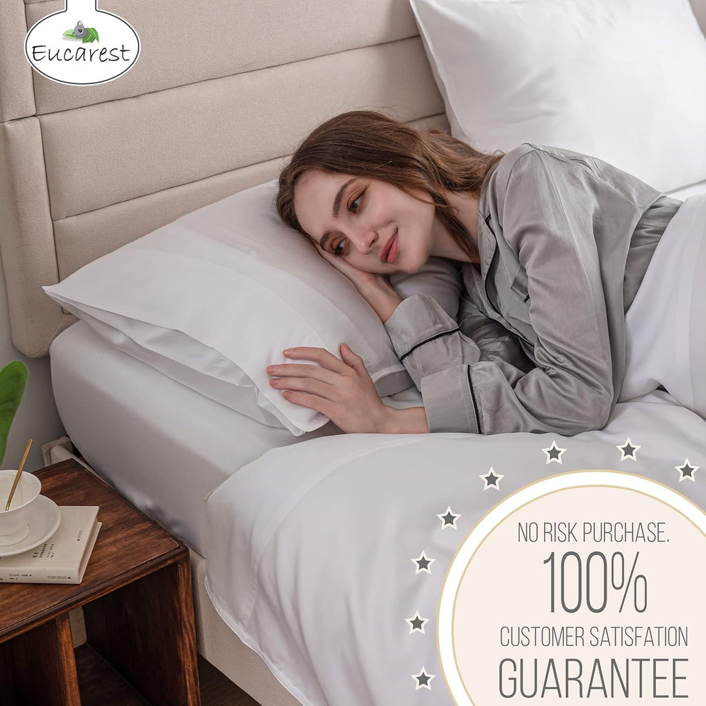 100% Eucalyptus Tencel Bed Sheets | California King | Organic | Ultra Soft | Cooling for Hot Sleepers | Hypoallergenic | Thermal Regulating | Deep Pocket | Fits 18' Mattress - White