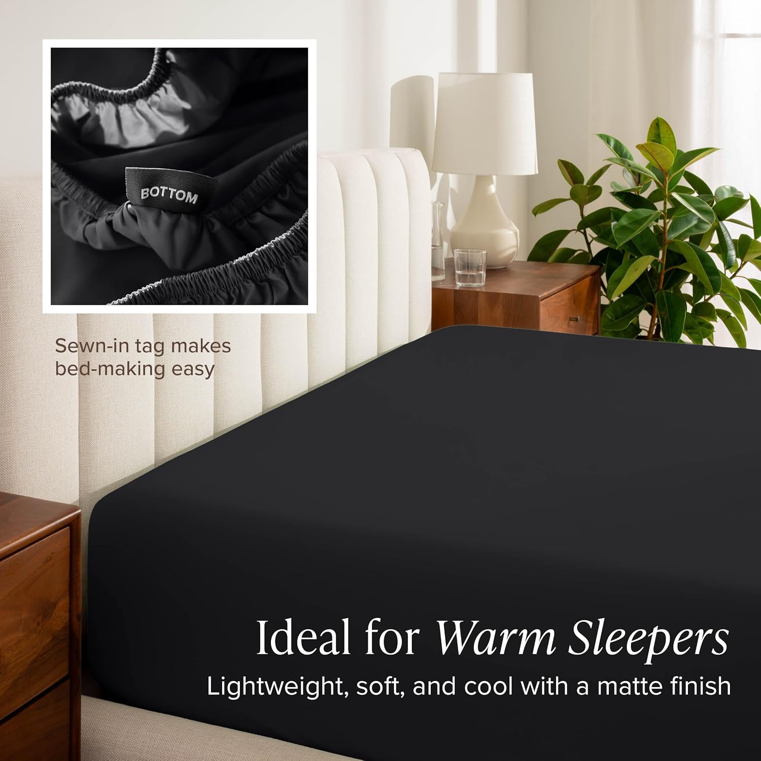 Bare Home 100% Organic Cotton Split Head Flex King Sheet Set - Crisp Percale Weave - Lightweight & Breathable - Bedding Sheets & Pillowcases (Split Head Flex King, Black)