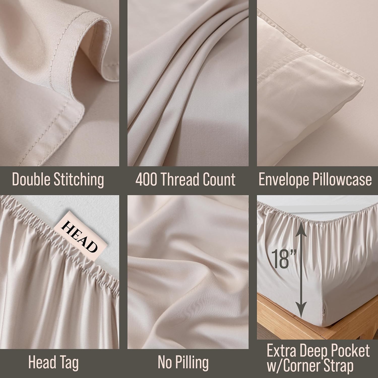 Bella Coterie Luxury Bamboo Viscose Queen Size Sheet Set | 100% Organically Grown | Ultra Soft | Cooling for Hot Sleepers | 18' Deep Pocket [Dune]