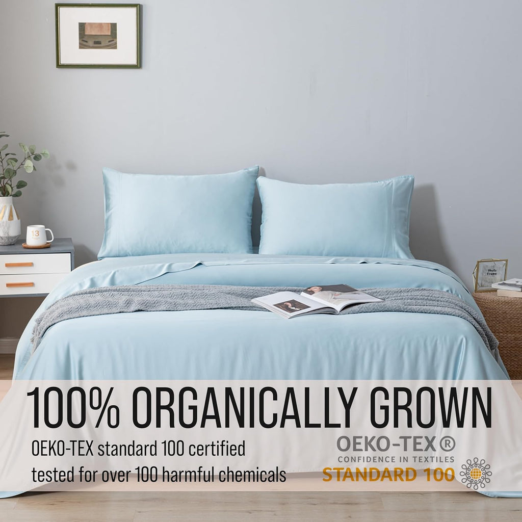 Bella Coterie Luxury Bamboo Viscose Queen Size Sheet Set | 100% Organically Grown | Ultra Soft | Cooling for Hot Sleepers | 18' Deep Pocket [Coastal Blue]