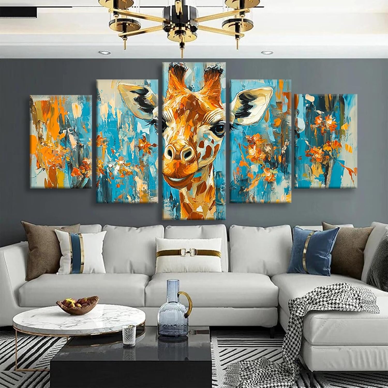 Giraffe Diamond Art 5 Piece Diamond Painting Graffiti 5D DIY Full Square Drill Dimond Art Paintings Crystal Crafts for Adults Gem Painting for Home Decor, Large Artwork for Wall 48 x 100 Inch,Model114