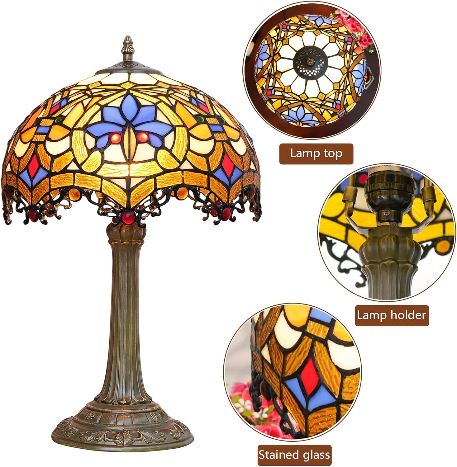 Tiffany Lamp Stained Glass Table Lamp Antique Desk Light for Bedside Nightstand Bedroom Living Room Home Office Unique Cute Accent Decor Light Include LED Bulb