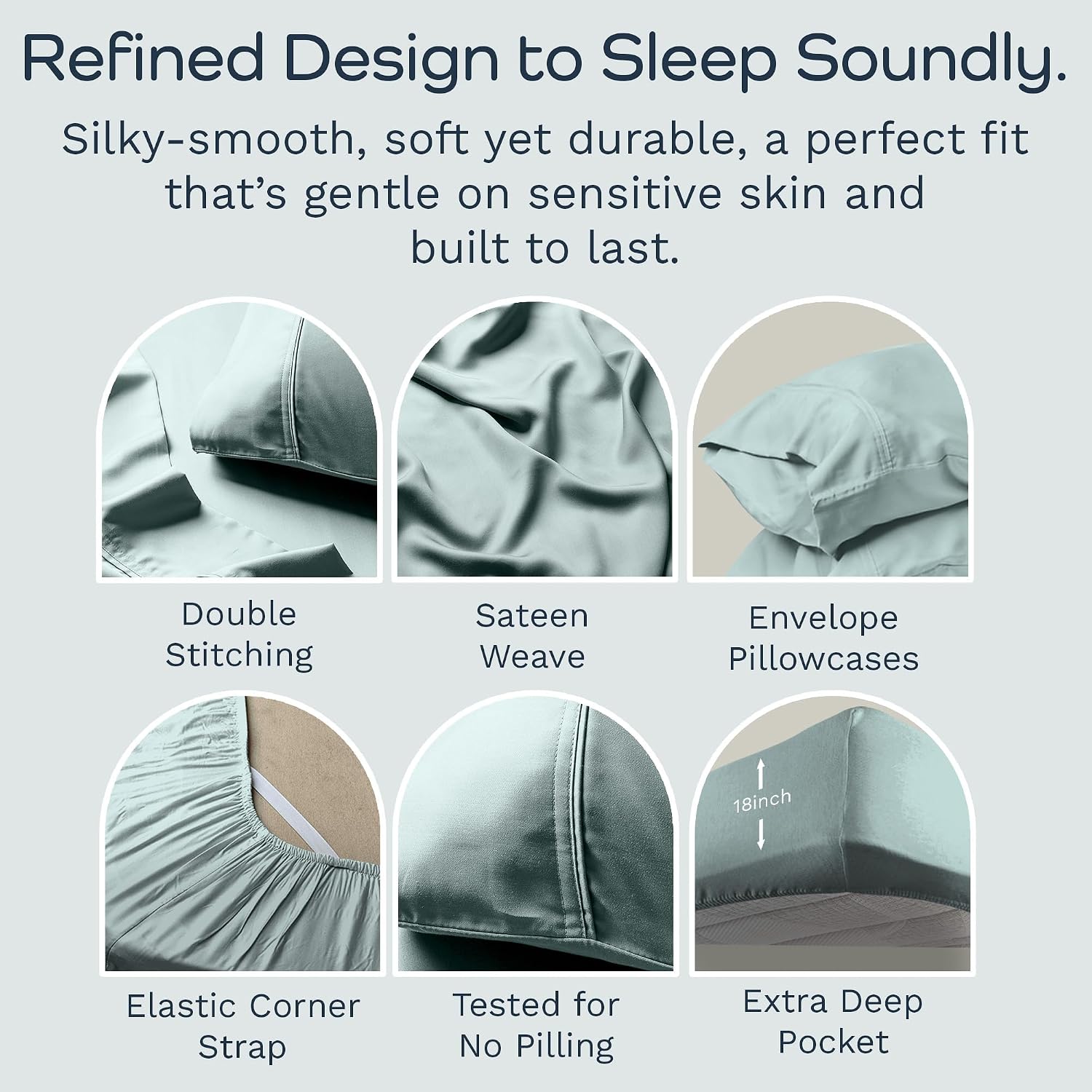 Olive + Crate Tencel Lyocell Eucalyptus Queen Size Sheet Set - Cooling Tencel Sheets for Hot Sleepers with 18 Inch Deep Pocket Fit - Eucalyptus 4-Piece Set