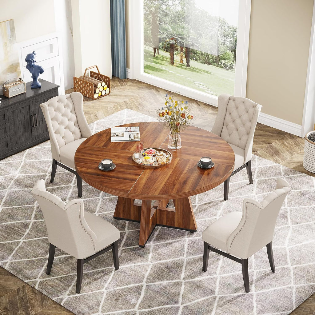 Tribesigns Farmhouse Dining Table, 47 Inch Round Dinner Table for 4, Rustic Round Dining Room Table for Home Dining Room Living Room (Brown)