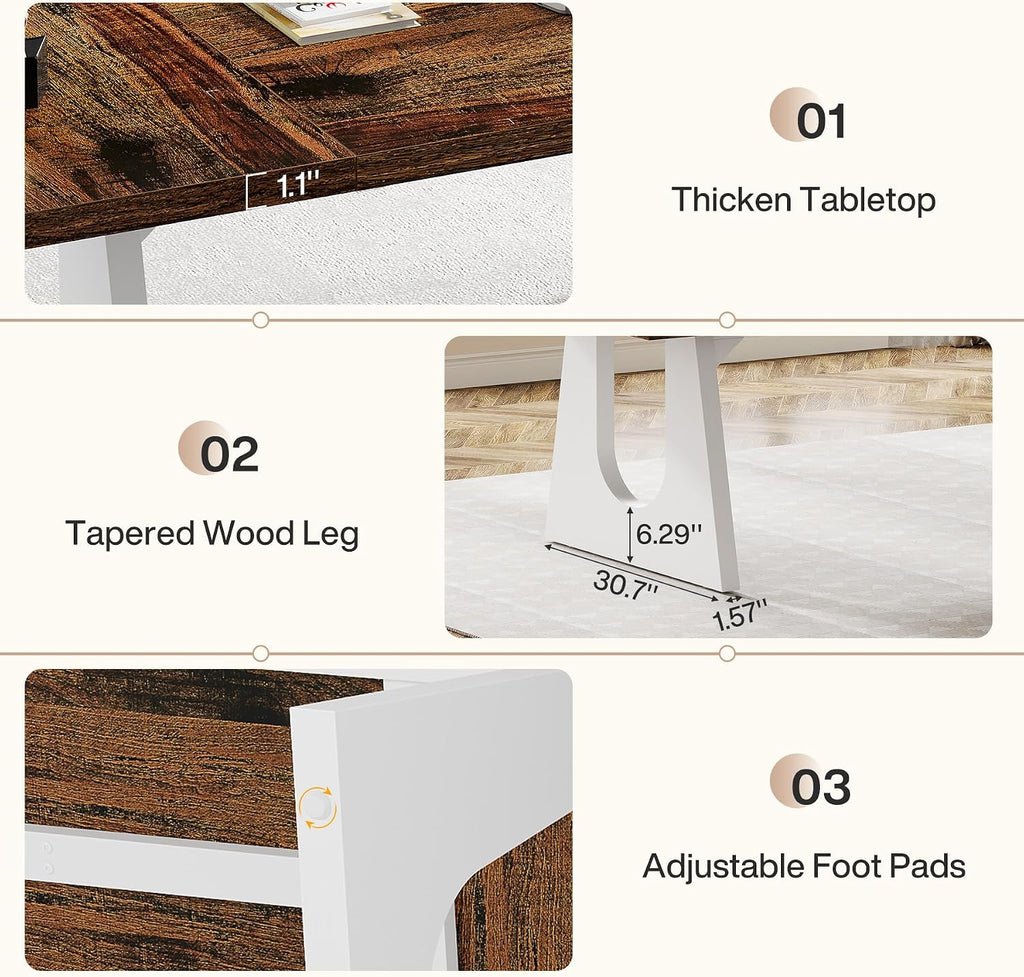 Tribesigns 70.86-Inch Executive Desk, Large Computer Office Desk with Double Wood Pedestal, Modern Simple Style Rectangle Writing Table for Home Office (Brown & White)