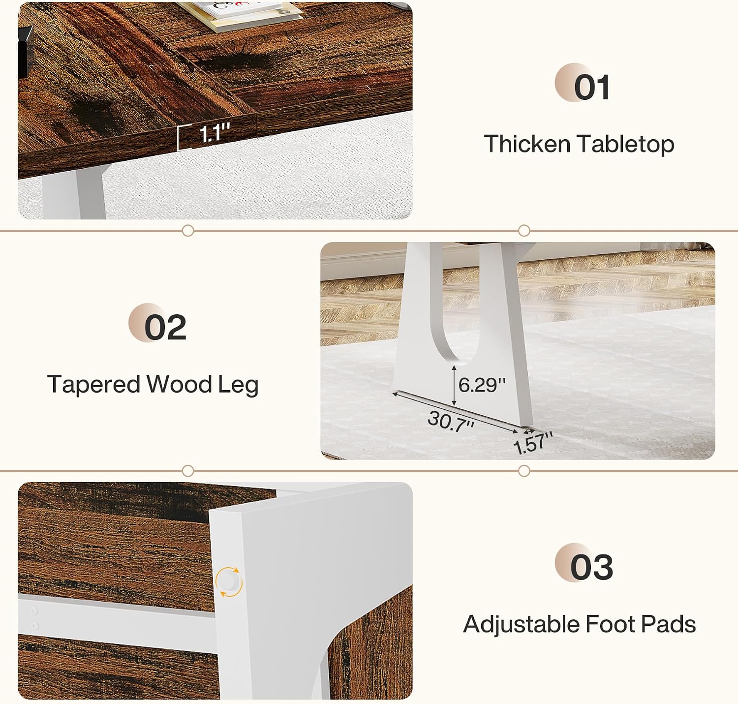 Tribesigns 70.86-Inch Executive Desk, Large Computer Office Desk with Double Wood Pedestal, Modern Simple Style Rectangle Writing Table for Home Office (Brown & White)