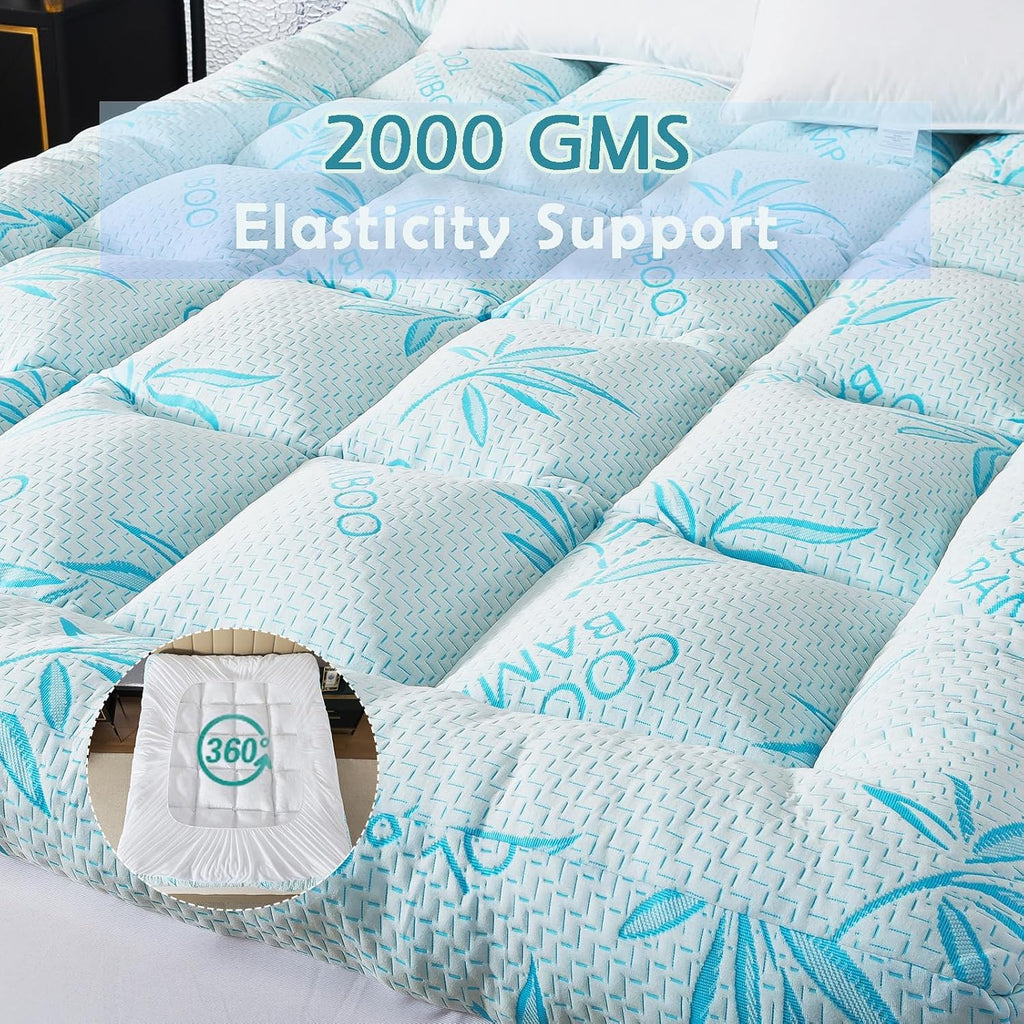 WhatsBedding 5 Inch King Mattress Topper Breathable Bamboo Viscose Air Layer,Memory Foam Mattress Topper King Size Blue.