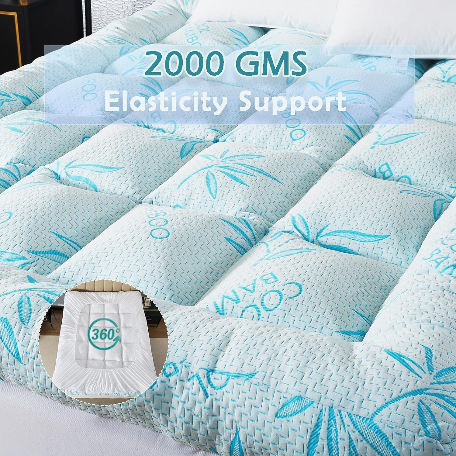 WhatsBedding 5 Inch King Mattress Topper Breathable Bamboo Viscose Air Layer,Memory Foam Mattress Topper King Size Blue.