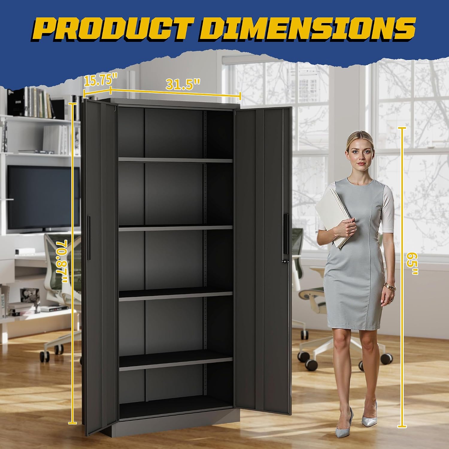 Metal Storage Cabinet with Doors and Adjustable Shelves, 71' Steel Garage Storage Cabinets with lock, Locking Tool Cabinet Utility Cabinets for Garage,Bathroom,Kitchen,Home Office,School,Shop