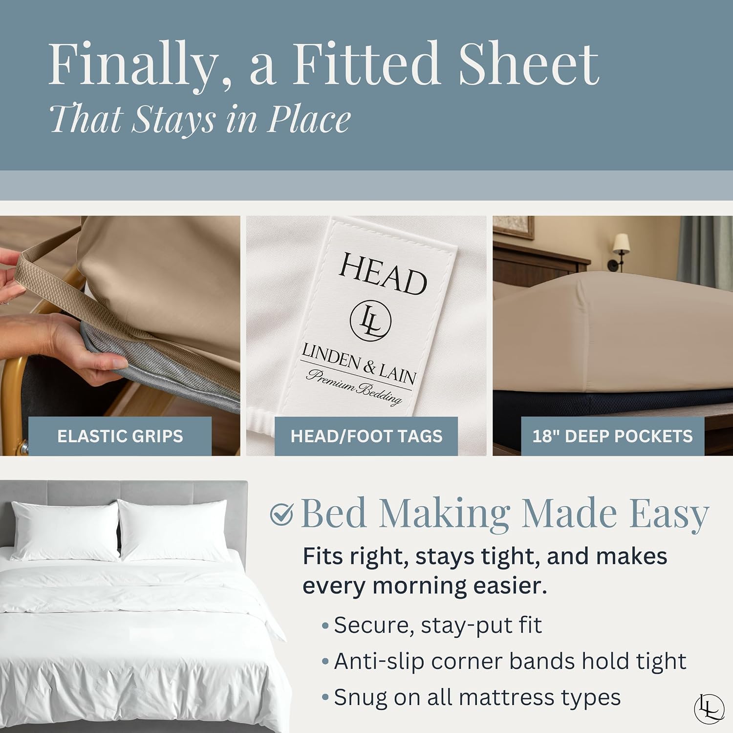 Linden & Lain Luxury King Size Bed Sheet Set | Organic Ultra Soft Bed Sheets | Viscose Derived from Bamboo | Microfiber | 18' Deep Pocket with Upgraded Elastic | Best Cooling Technology | Dune
