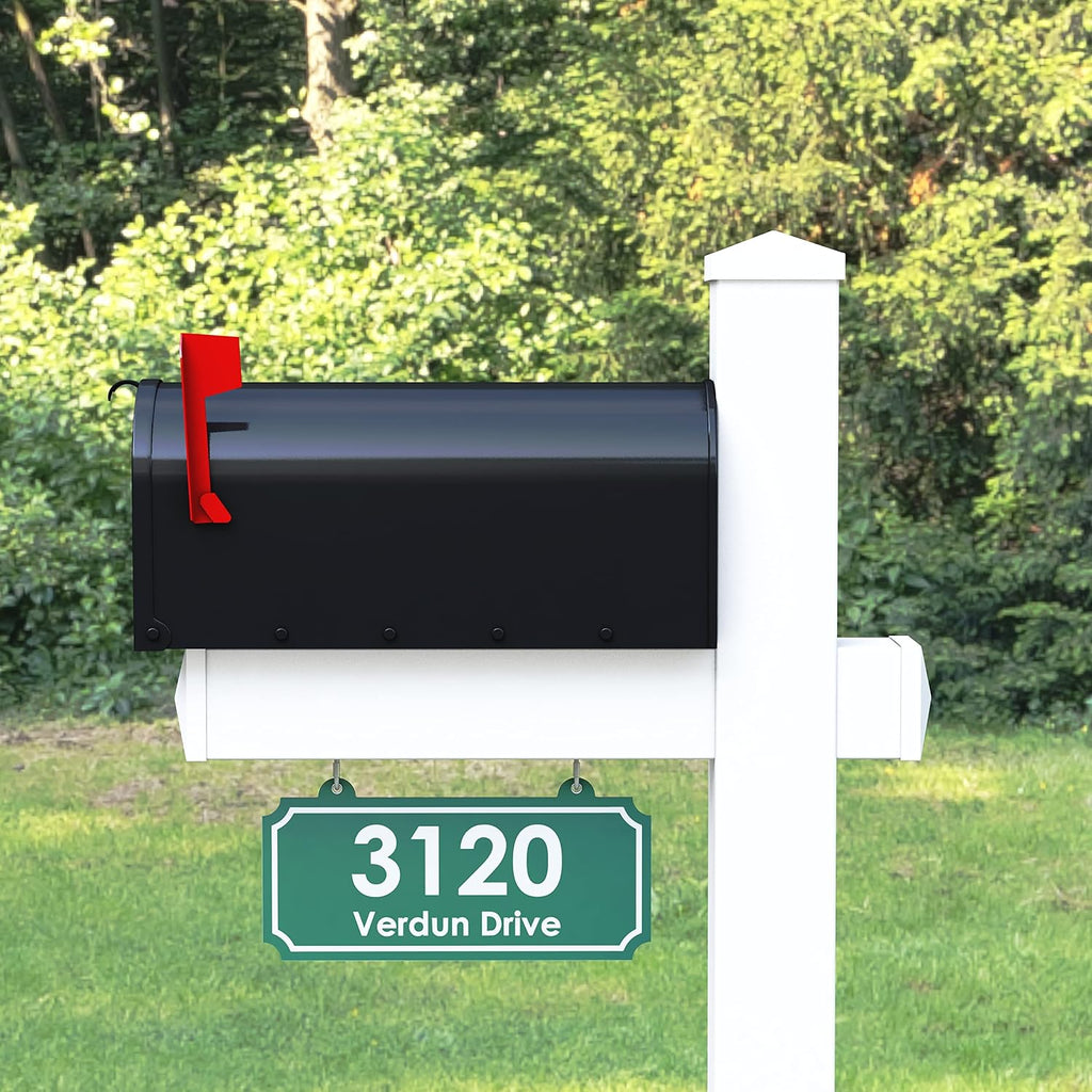 4Ever Products The Rockport Vinyl Mailbox Post System - Includes Black Steel Mailbox and Custom Street Address (Green)
