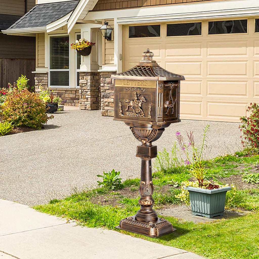 Outvita Cast Aluminum Mailbox, Locking Residential Mailboxes for Outside with Keys, Rust-Proof Large Security Postal Mailbox (Bronze)