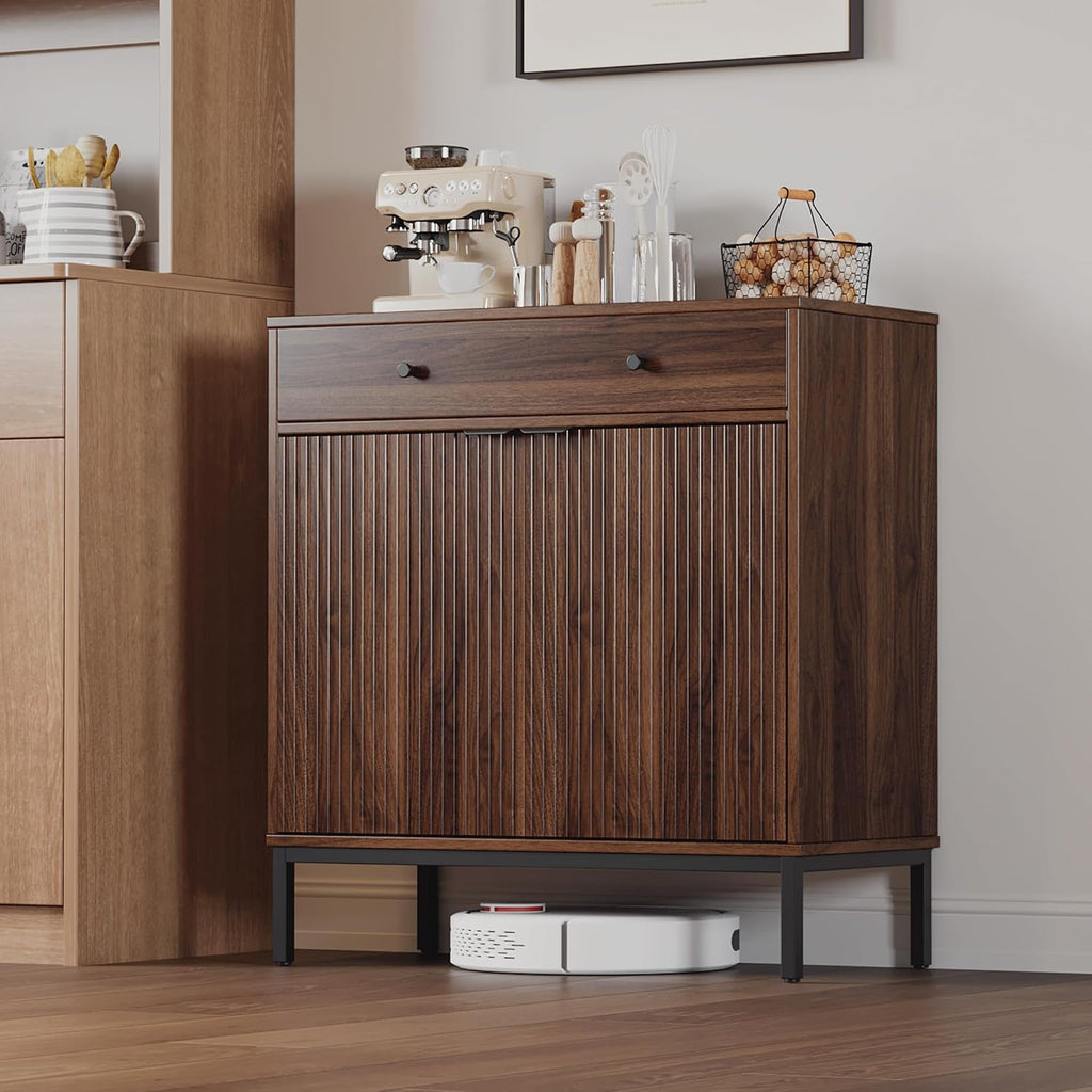 Mericonia Farmhouse Buffet Sideboard Cabinet with Storage, Fluted Coffee Bar with Doors and Adjustable Shelves, Modern Wood Console Cabinet for Kitchen, Livingroom (Fluted 2 Door, Walnut)