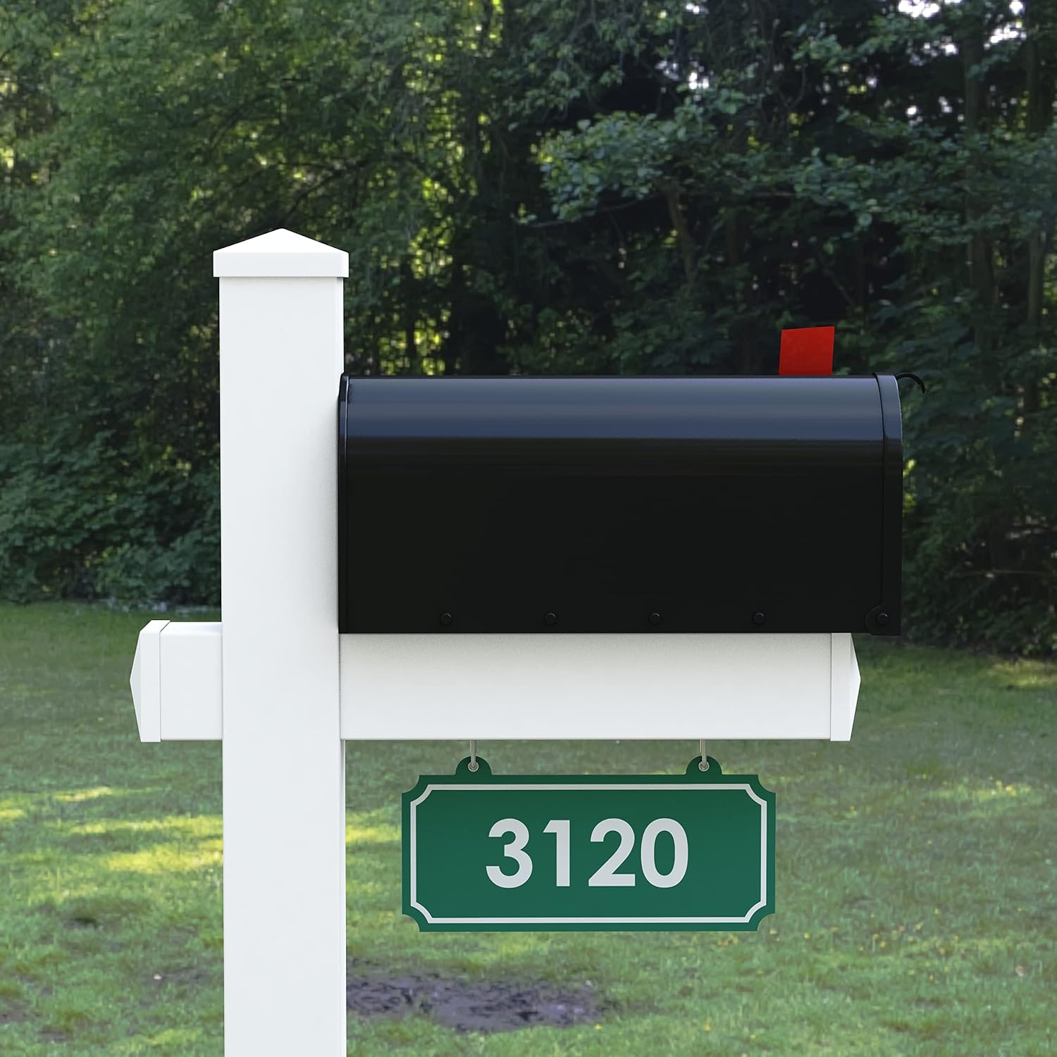 4Ever Products The Rockport Vinyl Mailbox Post System - Includes Black Steel Mailbox and Custom Street Address (Green)