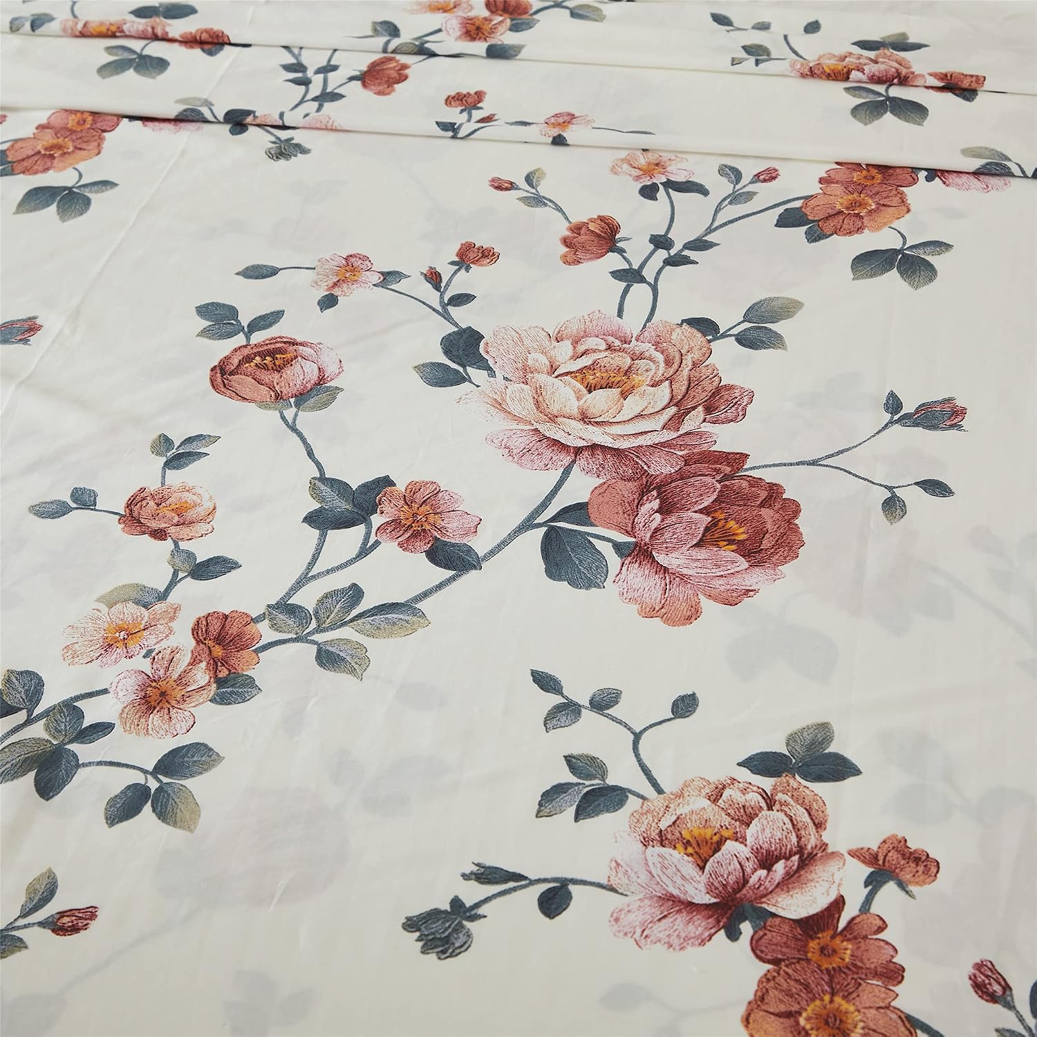 FADFAY Sheets Set Queen Shabby Beige Floral Bedding Elegant Peony Sheets Set Vintage Flower Bedding Collections Soft 100% Egyptian Cotton 800 Thread Count Deep Pocket Fitted Sheet, 4Pcs-Queen Size