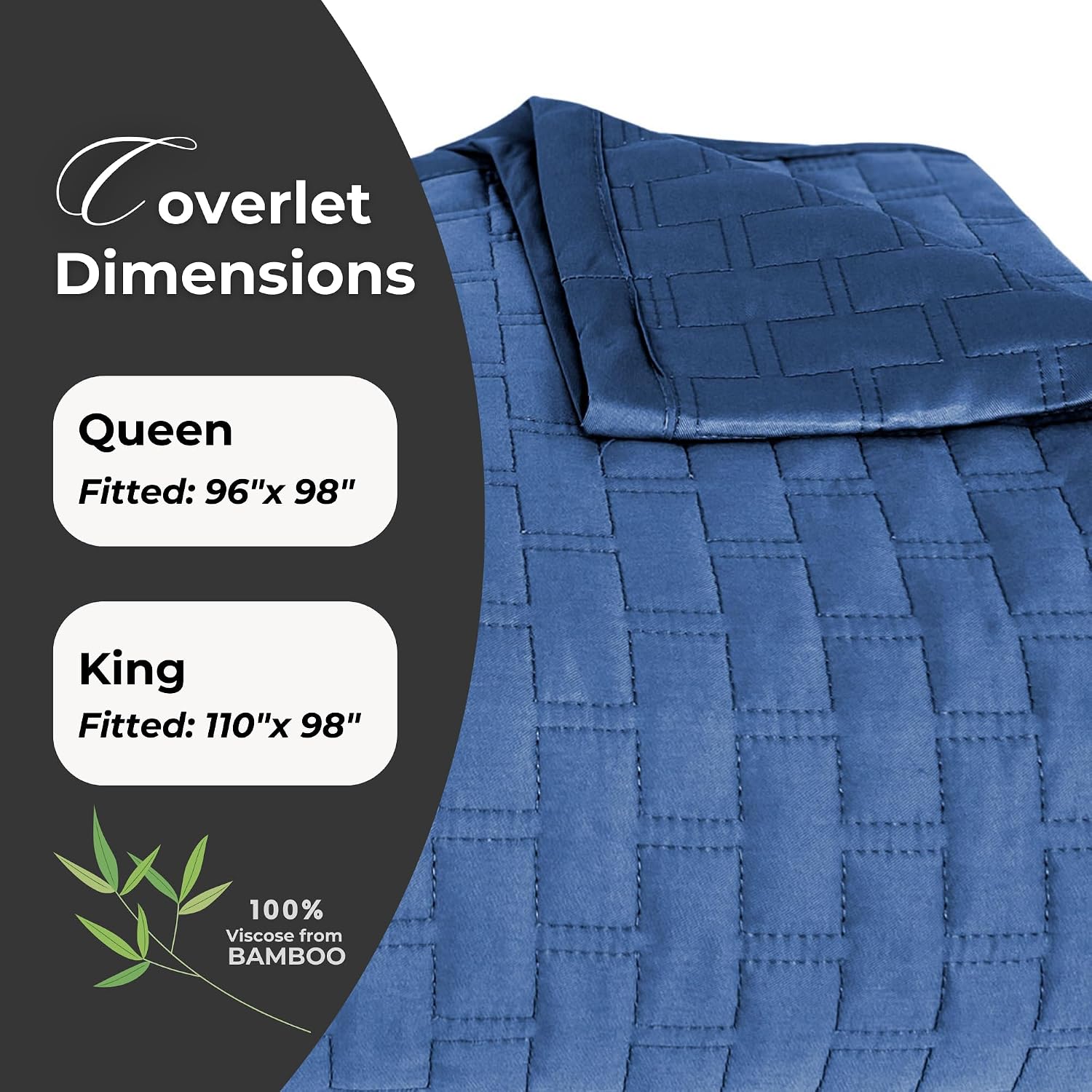 BedVoyage Luxury King Coverlet, 100% Viscose Derived from Bamboo, Reversible Cooling Quilt, Lightweight Bedspreads & Breathable Blanket, 110x98 Ultra Silky Soft & Temperature Regulating, King - Indigo