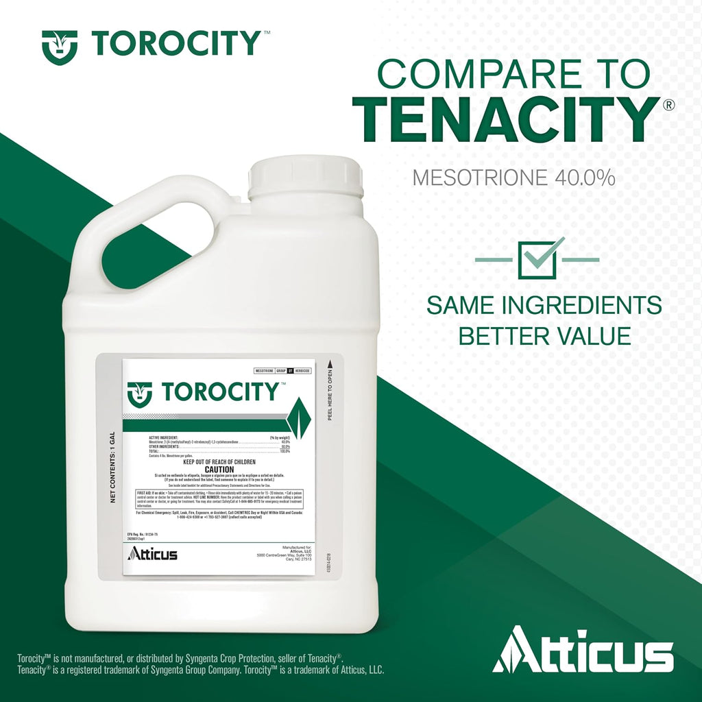 Atticus Torocity Herbicide (1 Gal) - (Compare to Tenacity) - Mesotrione Concentrate - Selective Weed Killer for Lawns and Turf Grasses - Pre and Post Emergent Control