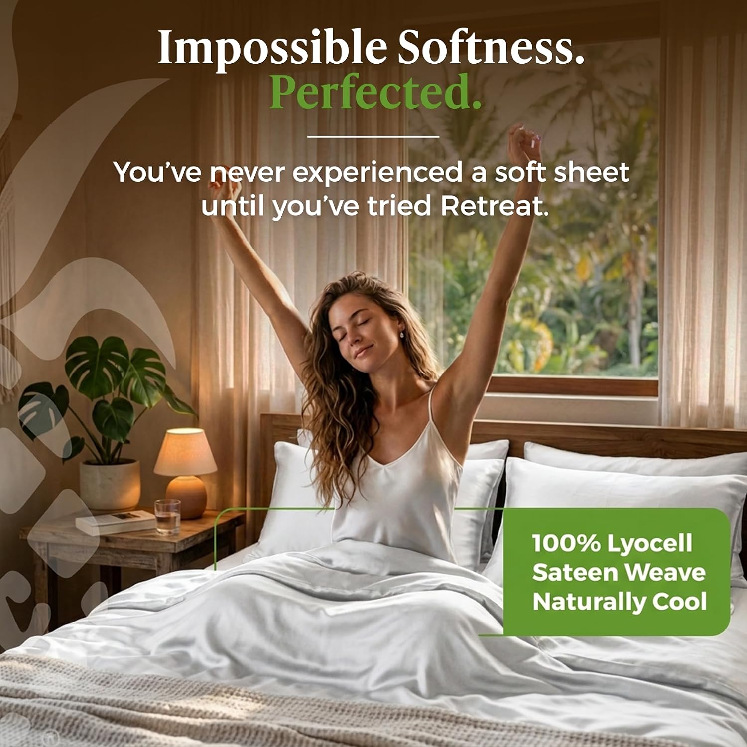 Cariloha Retreat 4-Piece Sateen Sheet Set | White | King | Lyocell Material | Breathable, Corner Straps, Extra Soft & Cooling