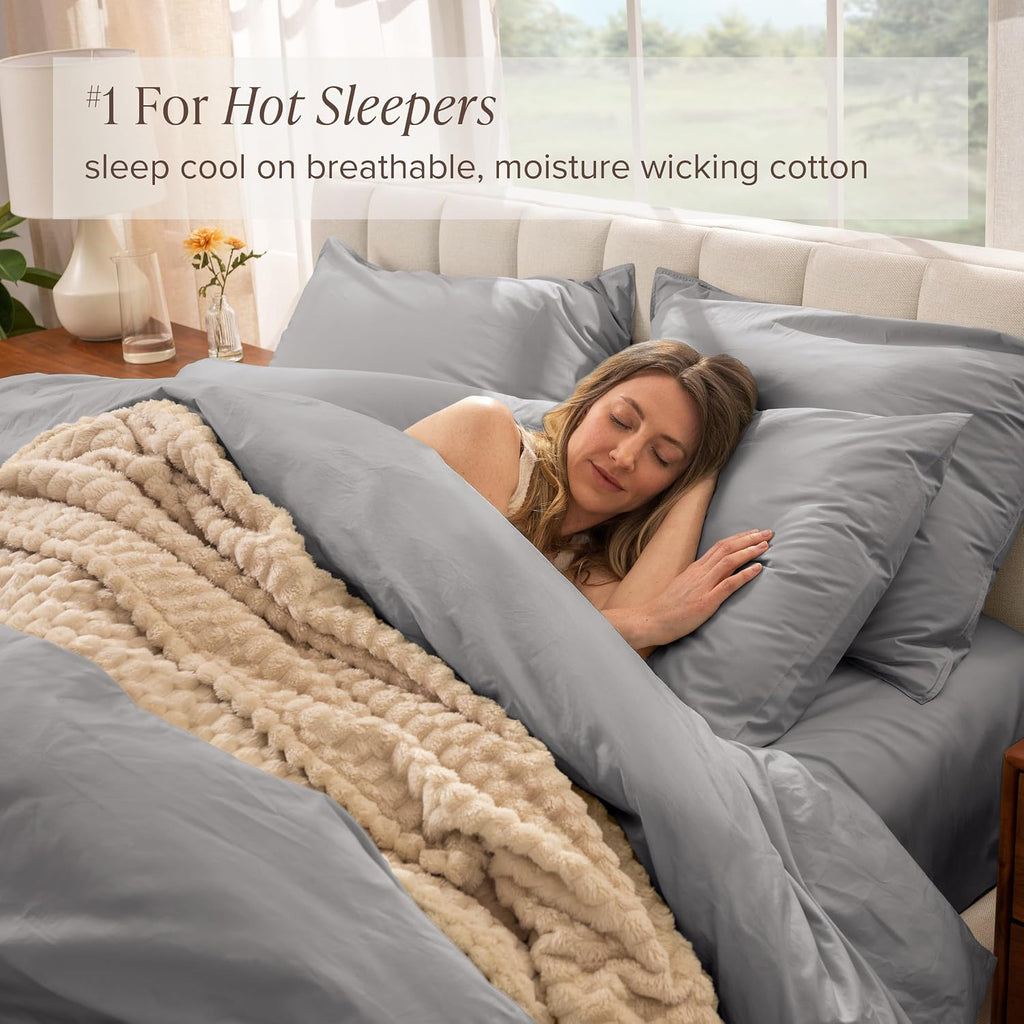 Bare Home 100% Organic Cotton California King Duvet Cover Set - Crisp Percale Weave - Lightweight & Breathable - Cooling Duvet Cover Set (California King, Light Grey)