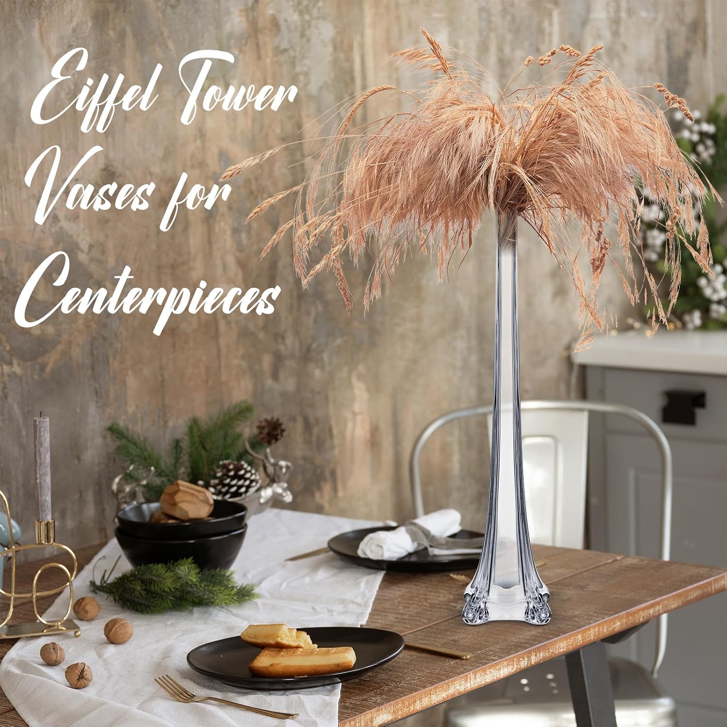 Inbagi 16 pcs Eiffel Tower Vase Bulk for Centerpieces 20 Inch Clear Tall Skinny Vases Long Glass Flower Stand Floral Container for Wedding Flower Arrangement Living Room Home Table Decorations