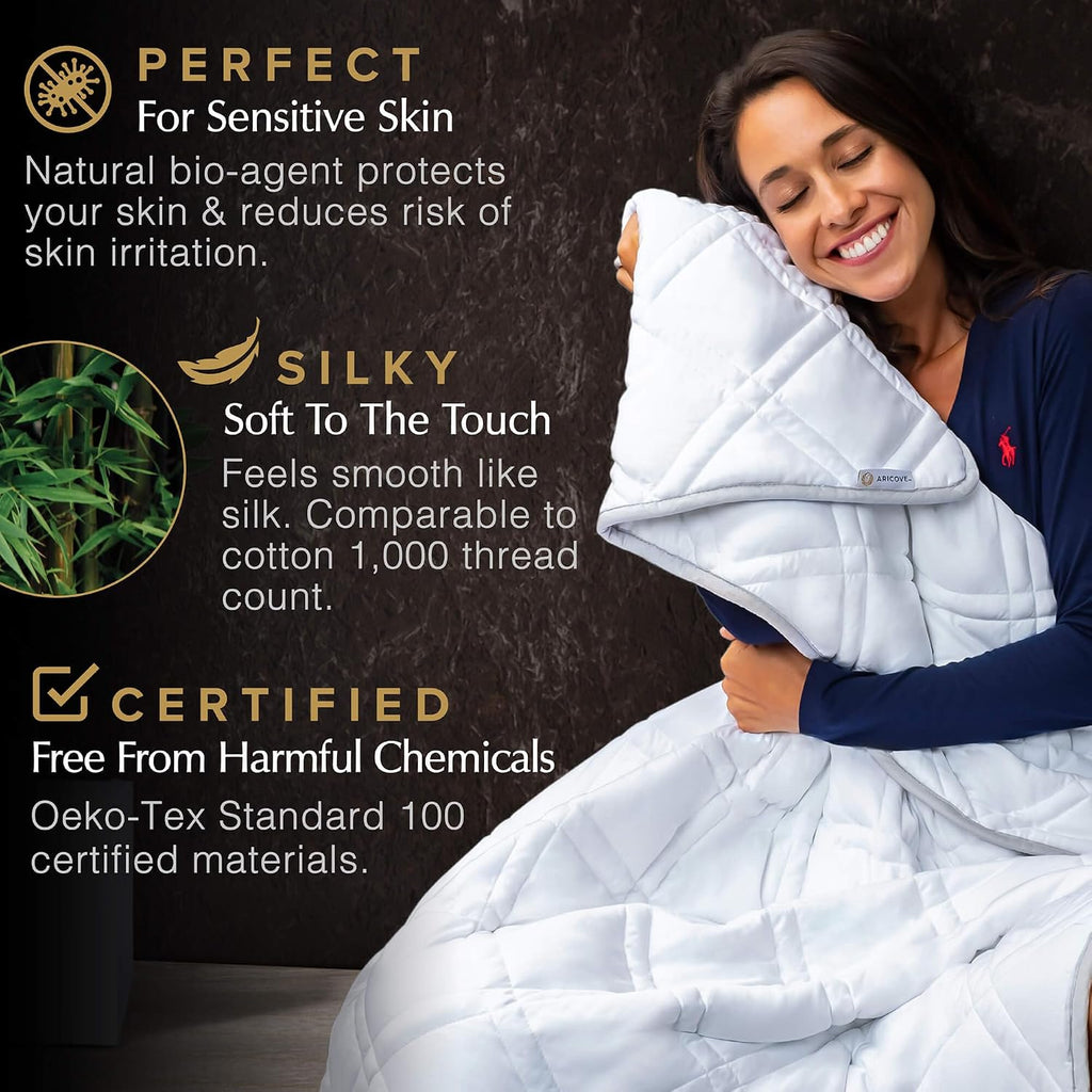 Aricove Cooling Weighted Blanket, 8 lbs, Twin Size for Adults, Luxury Heavy Blanket, Silky Soft Bamboo Viscose, 48x72 inches, Machine Washable, White