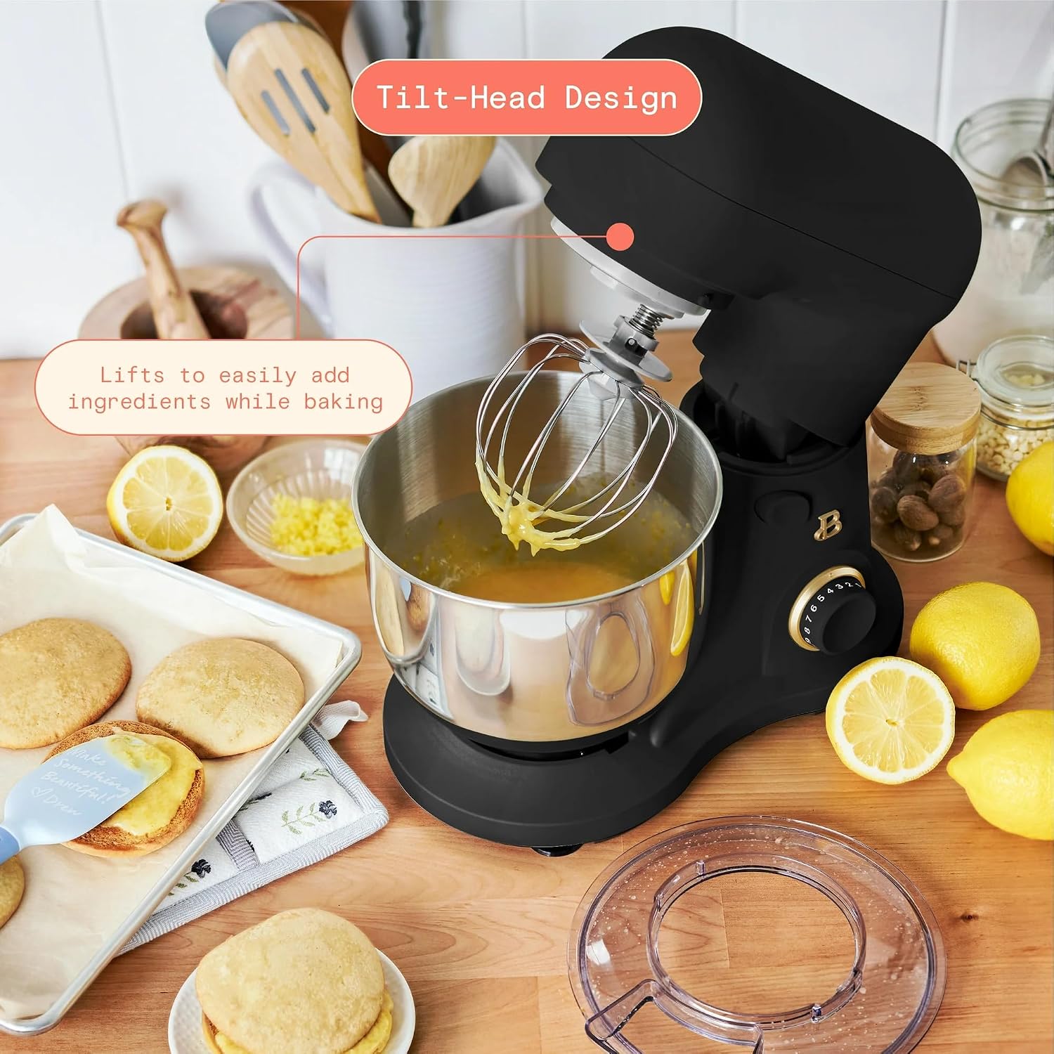 3.5 Qt Stand Mixer, 300W Powerful Motor, Tilt-Head Design with Stainless Steel Bowl, 12 Speeds, Includes Dough Hook Whisk Beater for Baking Mixing (Black Sesame)