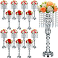 Didaey 16 Pcs Wedding Centerpieces for Tables, Gold Silver Vase Centerpiece with Chandelier Crystal Metal Flower Stand, Tall Flower Vases for Wedding Party Home Decoration(Silver,21.3')